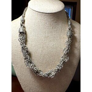 Brighton Silver Scroll Link Multi-Chain Twisted Necklace Heart Charm Retired